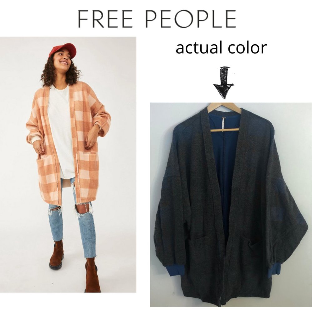 Free People Benji Oversized Cardi in Gray + Blue